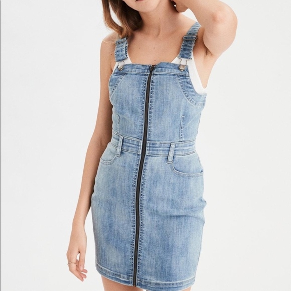 American Eagle Blue Denim Overall Dress